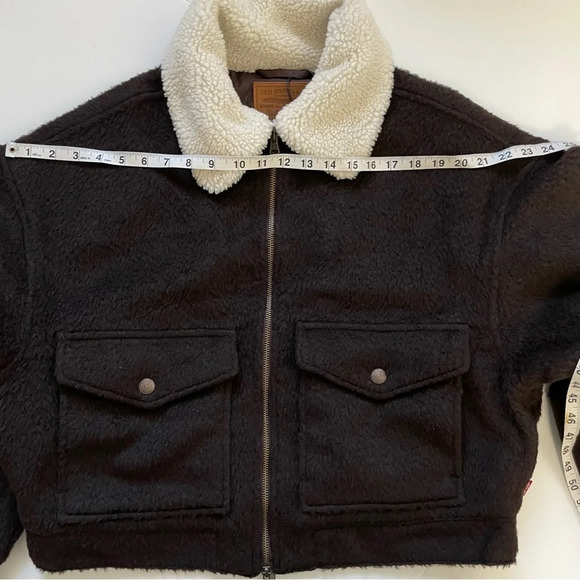 NWT Levis Cropped Wool Blend Trucker Jacket Chocolate Brown and Cream Size Large - Picture 10 of 15